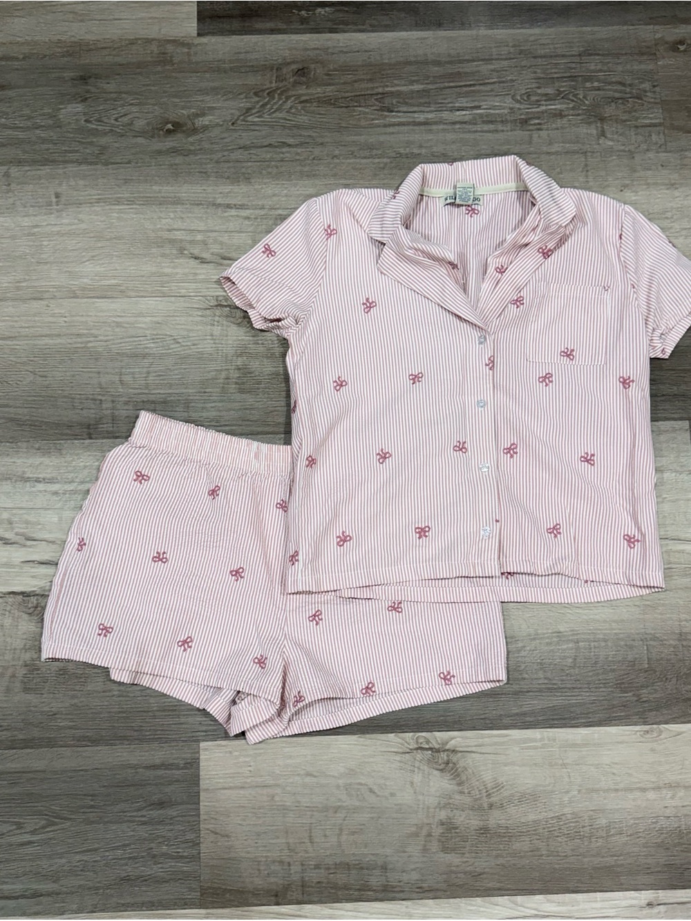 Indigo Pink Striped Short Pajama Set with Bow Motif